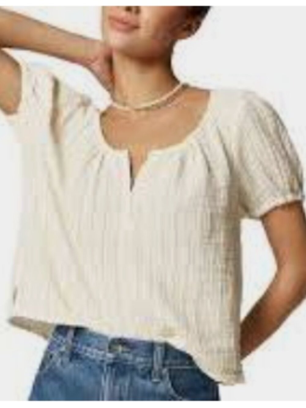 J Crew Puff-sleeve henley in striped gauze, NWT